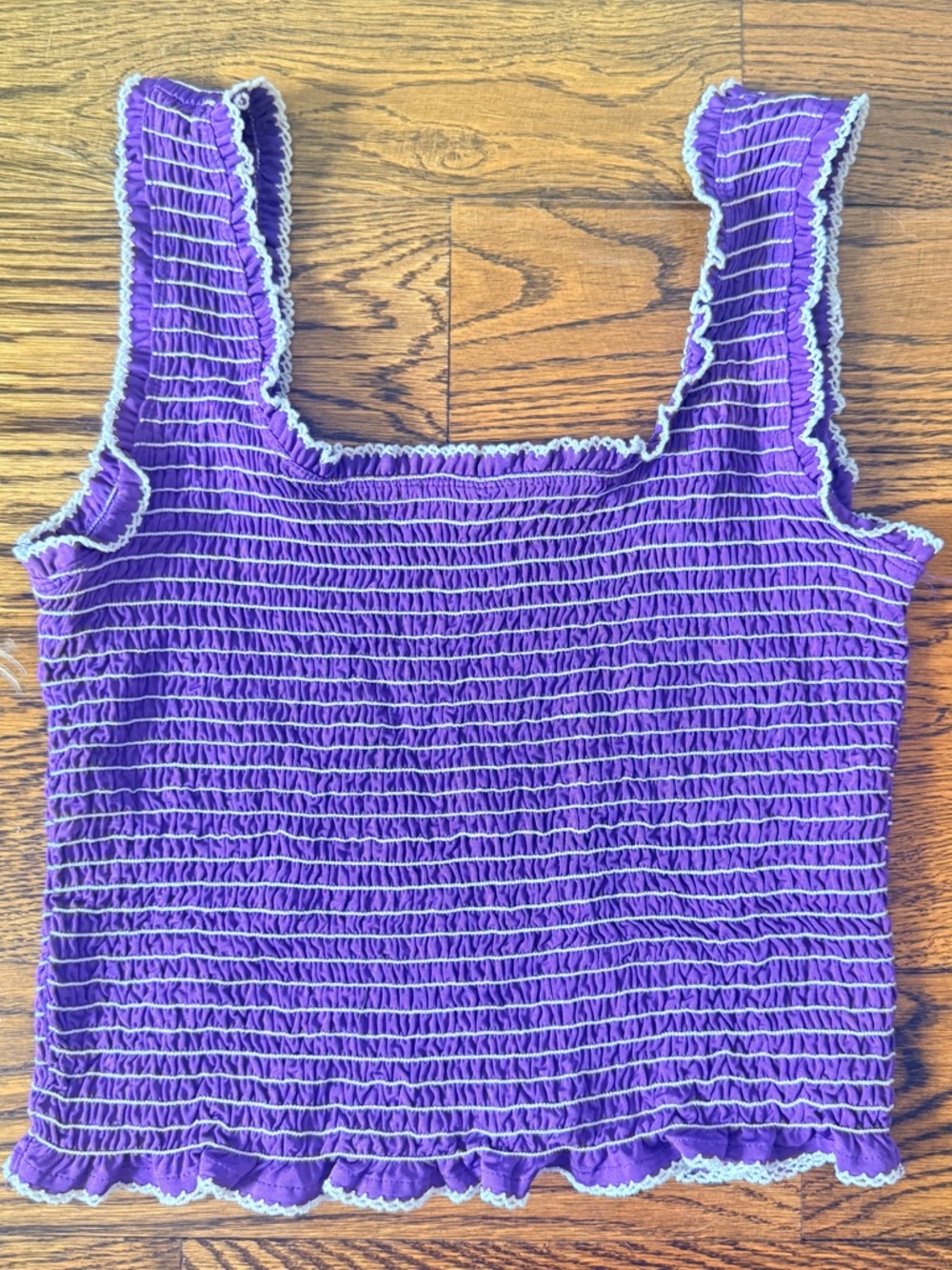 Sandro Purple Smocked Tank with White Trim